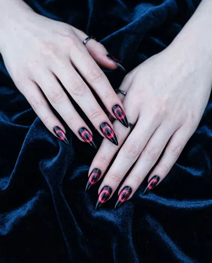 Black and Red Aura Stiletto Nails