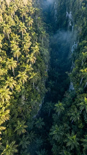 Aerial View of Tropical Palm Ravine