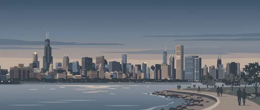 Flat Vector Illustration of Chicago Skyline
