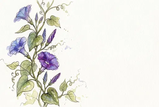 Watercolor Morning Glory Vine Illustration