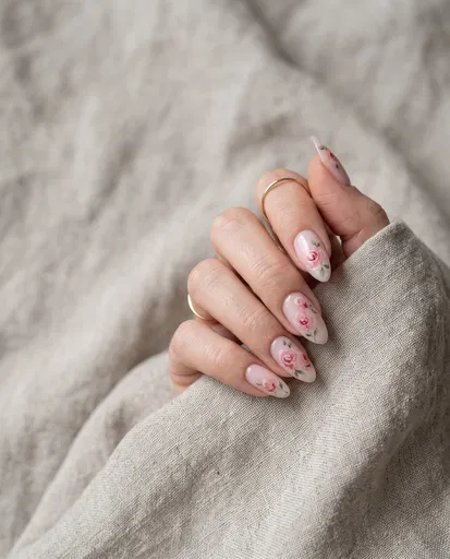 Floral Rose Nail Art Manicure