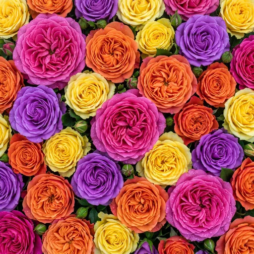 Vibrant Multicolored Rose Carpet Flat Lay