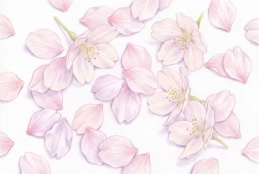 Colored Pencil Sakura Blossoms and Petals
