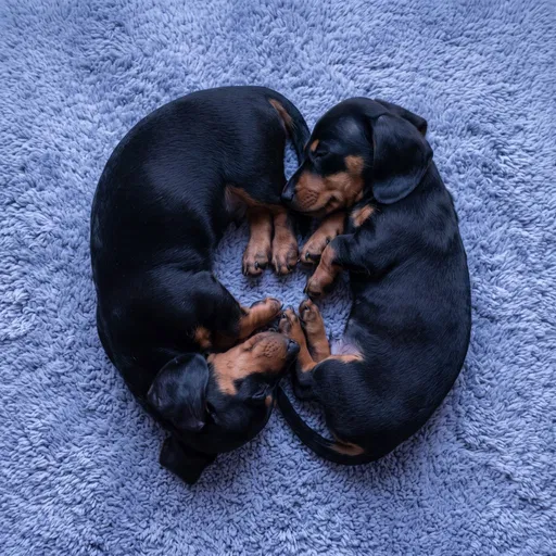 Two Dachshund Puppies Sleeping in Circle