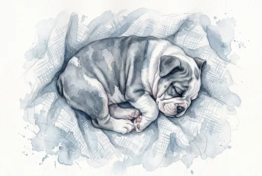 Sleeping Bulldog Puppy Watercolor Illustration