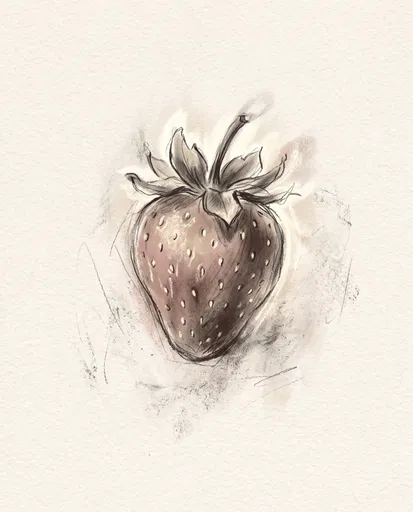 Muted Pastel and Charcoal Strawberry Drawing