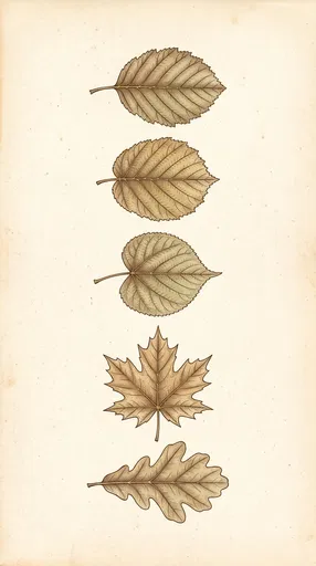 Vintage Botanical Illustration of Five Autumn Leaves