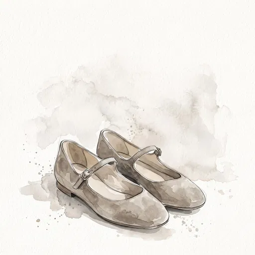 Watercolor Illustration of Taupe Mary Jane Flats