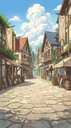 Anime Style Fantasy Town Street Background