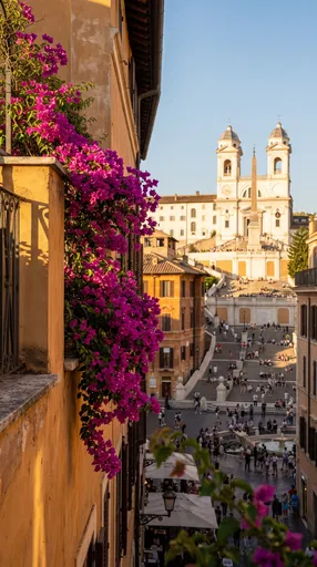 Spanish Steps Framed by Bougainvillea in Rome
