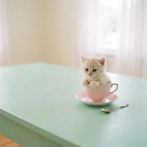 Cream Kitten in Pastel Pink Teacup