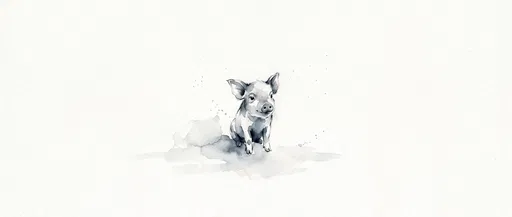 Monochrome Watercolor Piglet on White Paper