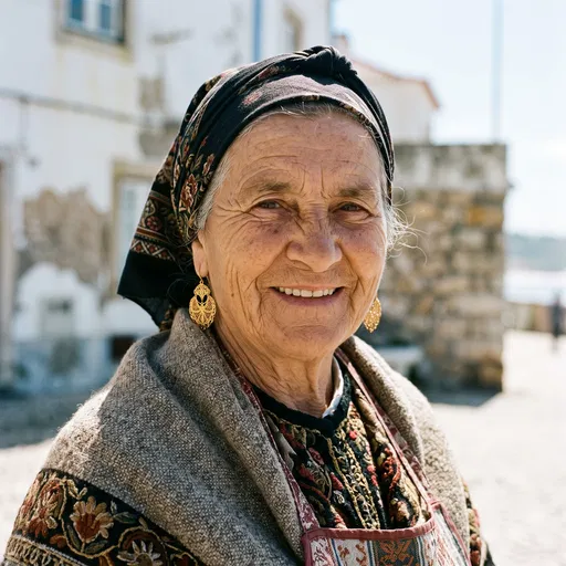 Smiling Elderly Woman in Traditional Portuguese Attire