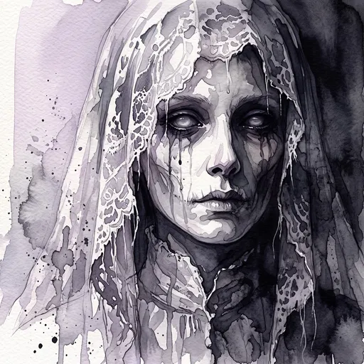 Ghostly Veiled Woman Watercolor Illustration
