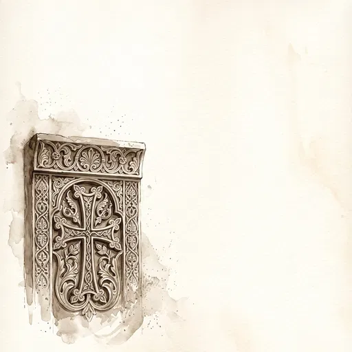 Sepia Watercolor Armenian Khachkar Cross Illustration