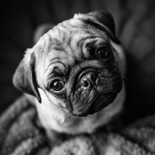 Black and White Pug Puppy Portrait