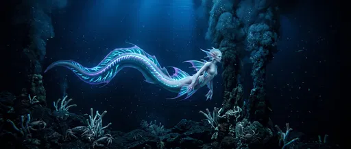 Bioluminescent Abyssal Mermaid Near Hydrothermal Vents