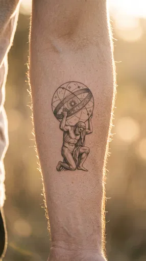 Forearm Tattoo of Atlas Holding Sphere