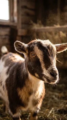 Pygmy Goat in Sunlit Rustic Barn