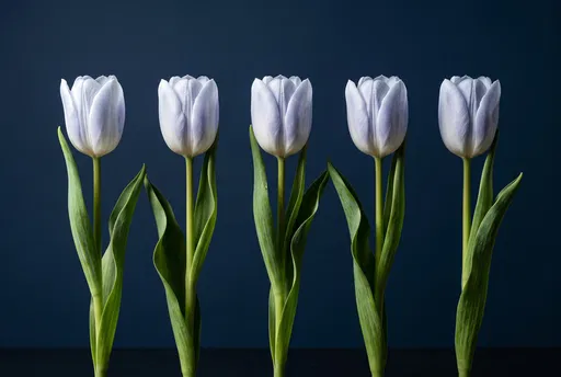 Five Pale Periwinkle Tulips in Row