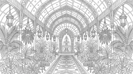 Ornate Victorian Conservatory Coloring Page