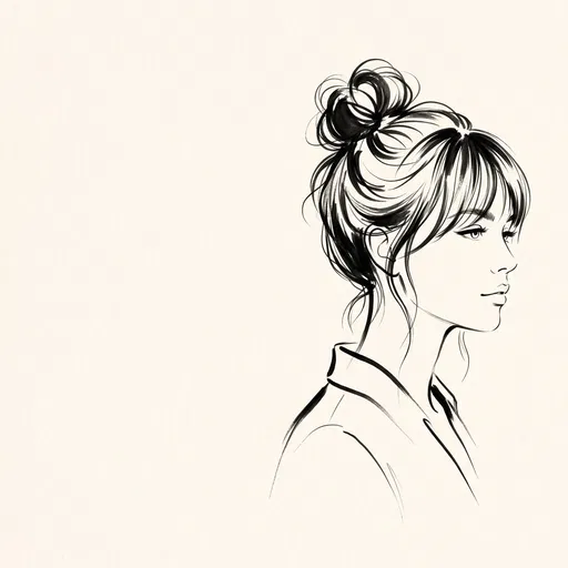 Minimalist Ink Illustration of Woman with Bun