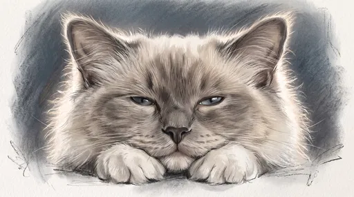 Pastel Drawing of Sleepy Ragdoll Cat