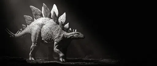 Monochrome Stegosaurus Emerging from Dark Shadow