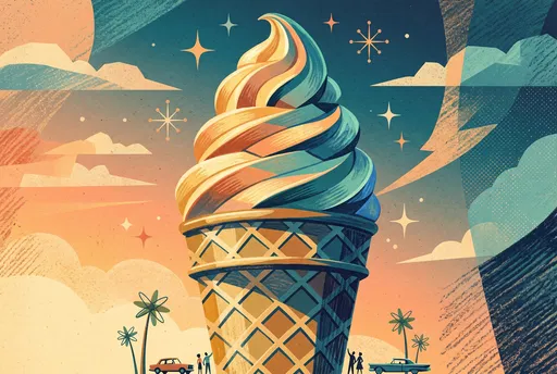 Retro Giant Soft Serve Ice Cream Illustration