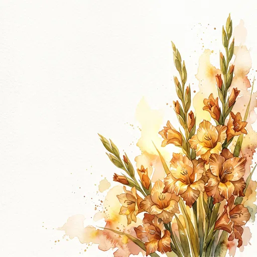 Golden Watercolor Gladiolus Corner Illustration