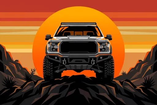 Silver Off-Road Pickup Truck Sunset Illustration