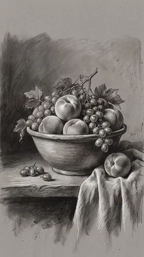 Charcoal Still Life of Fruit Bowl