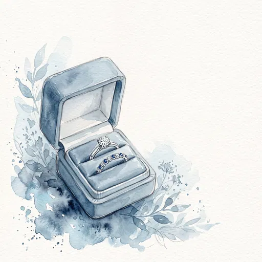 Watercolor Bridal Ring Set in Blue Box