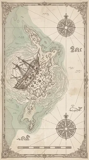 Antique Nautical Map of Shipwreck on Reef