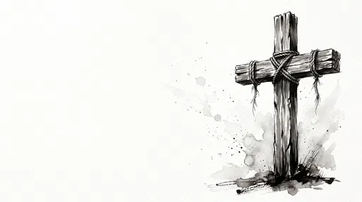Monochrome Ink Illustration of Rustic Wooden Cross