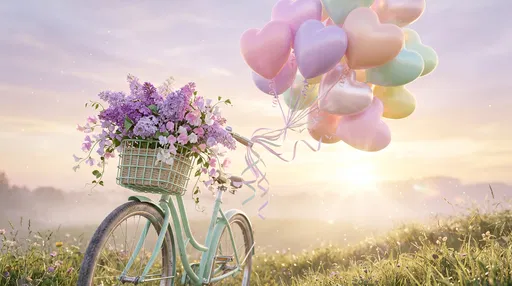 Vintage Bicycle With Flowers And Heart Balloons