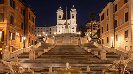 Illuminated Spanish Steps in Rome at Night