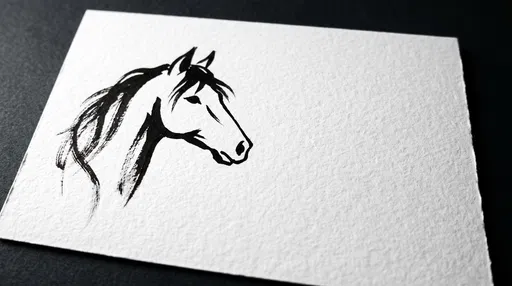 Minimalist Black Ink Horse Drawing on Card