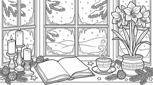 Cozy Winter Bay Window Coloring Page