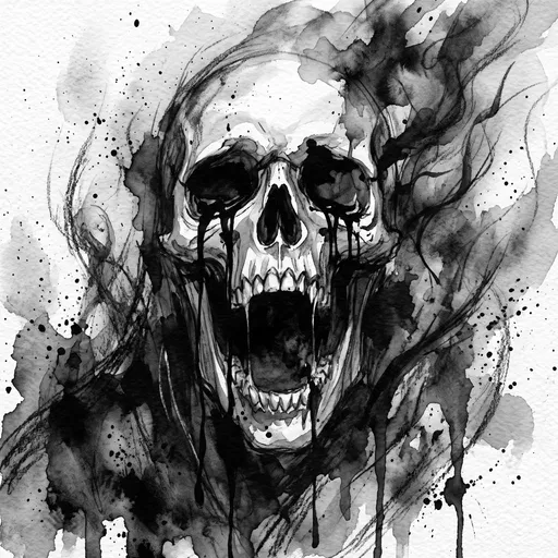 Black and White Watercolor Screaming Skull