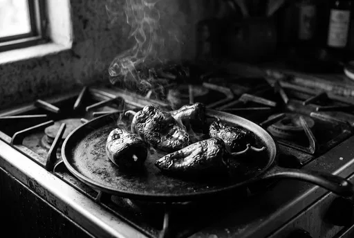 Roasting Peppers on Cast Iron Comal