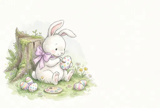 Watercolor Easter Bunny Painting Polka Dot Egg