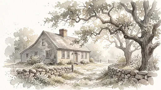 Watercolor Illustration of Colonial Saltbox House