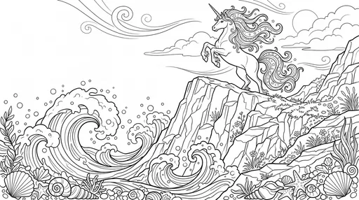 Unicorn on Seaside Cliff Coloring Page