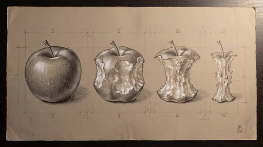 Classical Drawing of Four Apple Stages