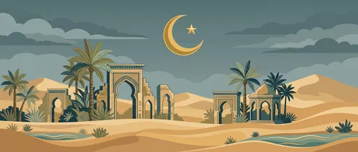 Desert Oasis With Crescent Moon Banner