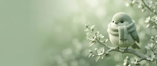 Cute Sage Green Bird Wearing Scarf