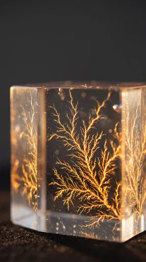 Golden Lichtenberg Fractal in Acrylic Block
