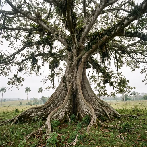 Ancient Ceiba Tree in Overcast Cuban Pasture