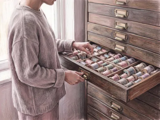 Pastel Illustration of Thread Cabinet